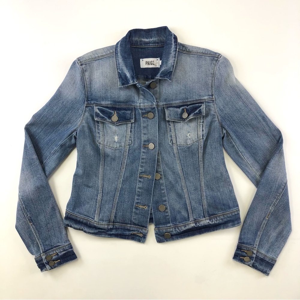 Paige Vermont medium wash denim jean jacket Medium lightly distressed - Picture 1 of 14